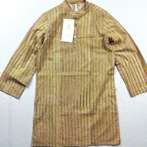 Anokhi Kids Kurta Shirt 10-11 Years Green Red‎ Striped Cotton Henley Tunic C-001